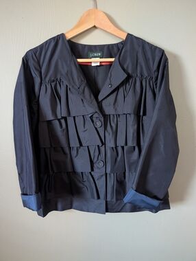 J. Crew Navy Ruffled Button-Front Jacket
